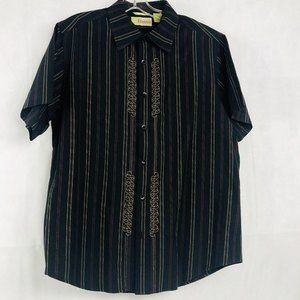 Cubavera Short Sleeve Striped Elegant Shirt Size L